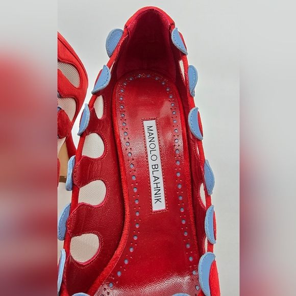 Manolo Blahnik Aziz Kid Suede Open- Toe Pumps - Picture 4 of 16